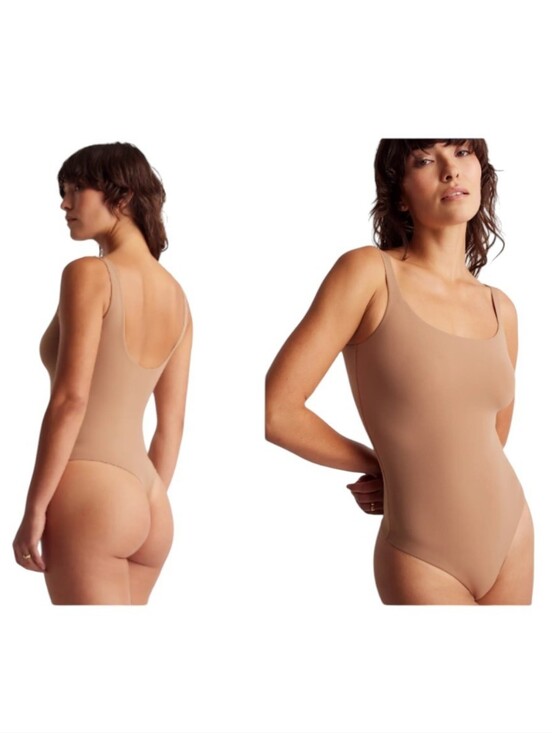 Quince Tops - NWT Quince Second Skin Square Neck Tank Bodysuit Mocha Tan Brown Size M